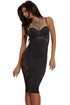 Black Lace Accent Spaghetti Straps Midi Dress